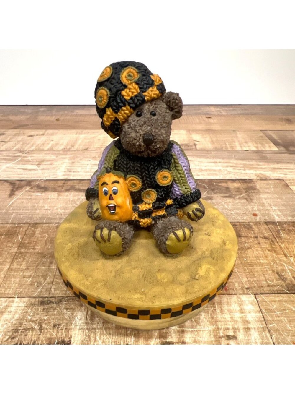 Bearstone Collection Halloween Candle Topper With Pumpkin Accents On Round Base